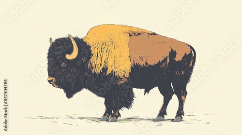Bison Silhouette in Yellowstone Park Wildlife Nature Scene