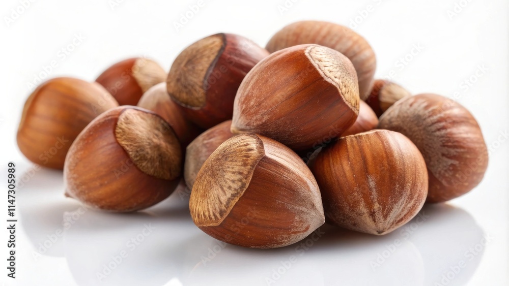 A group of whole hazelnuts arranged in a casual pile, showcasing their rich brown shells and textured surfaces. A group of whole hazelnuts arranged in a casual pile, showcasing their rich brown shells and textured surfaces.