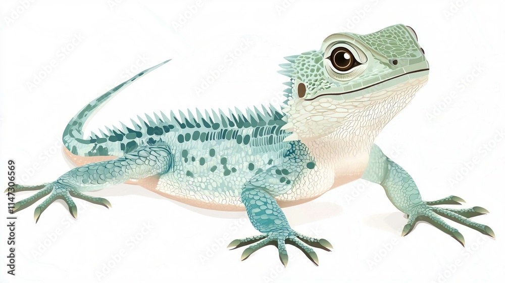 Naklejka premium Vibrant Green Iguana Closeup in Nature Isolated Against White Background