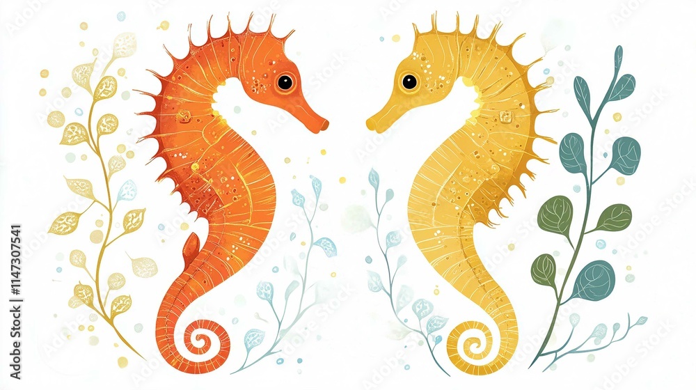 Cute Cartoon Seahorse and Snake Vector Illustration for Fun Ocean Wildlife Tattoo Design Cute Cartoon Seahorse and Snake Vector Illustration for Fun Ocean Wildlife Tattoo Design