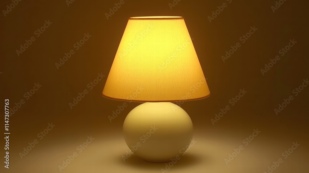 Soft Glow of Minimalist Table Lamp with Beige Shade on Simple Background Soft Glow of Minimalist Table Lamp with Beige Shade on Simple Background