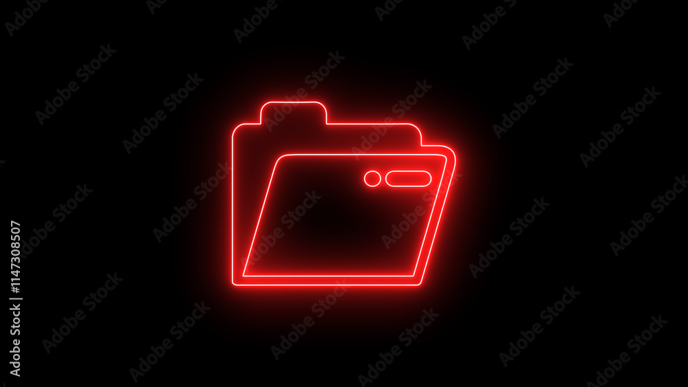 Glowing Neon Effect Folder Icon on black background Glowing Neon Effect Folder Icon on black background