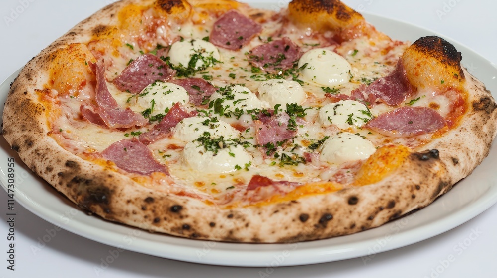 Delicious pizza with salami and mozzarella cheese. Delicious pizza with salami and mozzarella cheese.