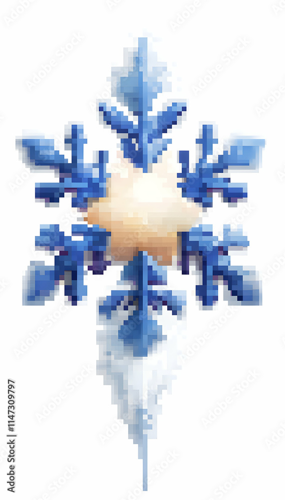 Fototapeta premium Blue snowflake winter design element on white background, ideal for holiday greeting cards.