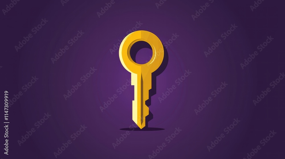 Bright Yellow Key Icon on Purple Background for Creative Designs Bright Yellow Key Icon on Purple Background for Creative Designs