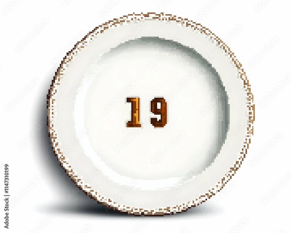 Empty ornate plate, number 19, white background, menu design, food photography. Empty ornate plate, number 19, white background, menu design, food photography.
