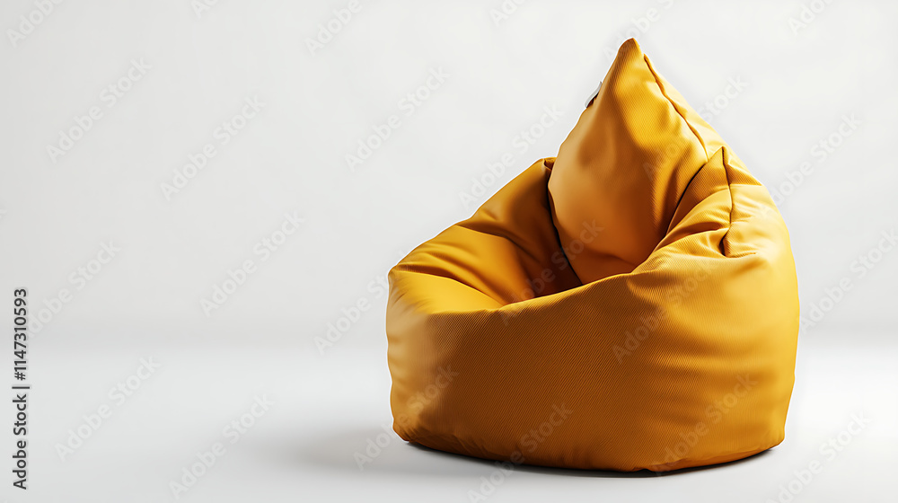 A yellow bean bag chair is sitting on a white background A yellow bean bag chair is sitting on a white background