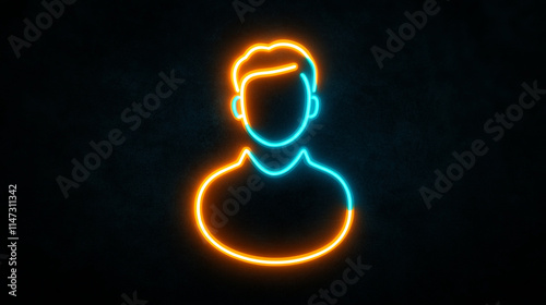 Neon outline of a person in blue and orange agnst dark background.   photo