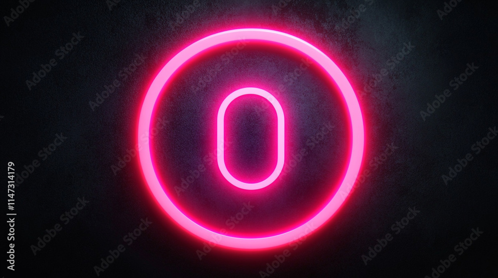 Bright neon pink circular sign featuring the number zero on a dark background. Bright neon pink circular sign featuring the number zero on a dark background.