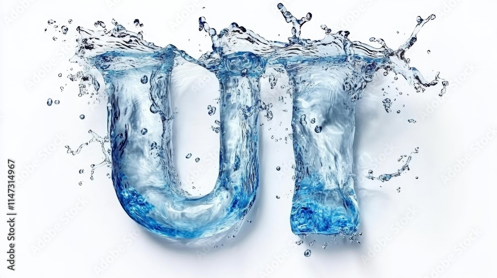 Splash Letter U in Water. Generative AI Splash Letter U in Water. Generative AI