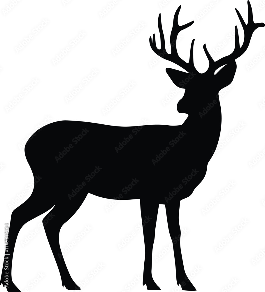 Fototapeta premium Perfectly Proportioned Solid Black Silhouette of a Deer with Sharp, Clean Edges