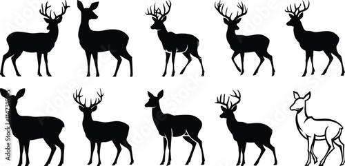 Perfectly Proportioned Solid Black Silhouette of a Deer with Sharp, Clean Edges