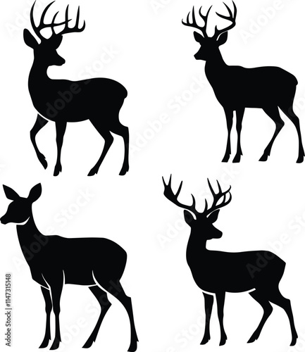 Perfectly Proportioned Solid Black Silhouette of a Deer with Sharp, Clean Edges