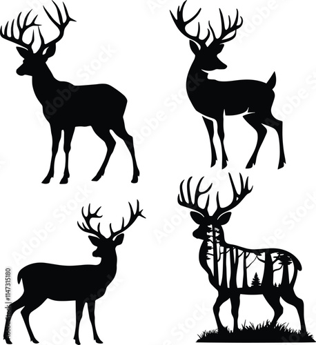 Perfectly Proportioned Solid Black Silhouette of a Deer with Sharp, Clean Edges