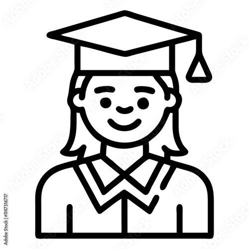 Student icon representing a graduate with a cap and gown outline vector illustration