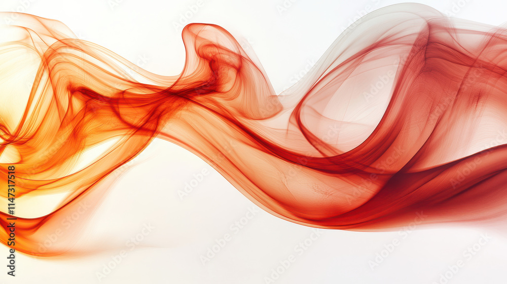Naklejka premium A vibrant display of crimson-red smoke billowing upward in swirling, dynamic motion, sharp edges and vivid textures standing out against a stark white background