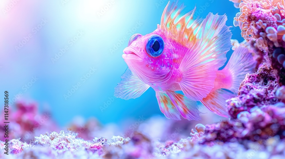 Vibrant pink fish swimming near coral reef. Vibrant pink fish swimming near coral reef.