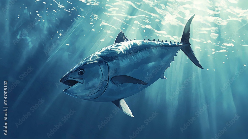 Naklejka premium Majestic Shark Swimming Among Tropical Reef Marine Life in the Caribbean Ocean