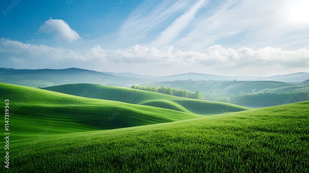 Fototapeta premium Tuscany Landscape, Rolling Hills, Green Meadow, Nature
