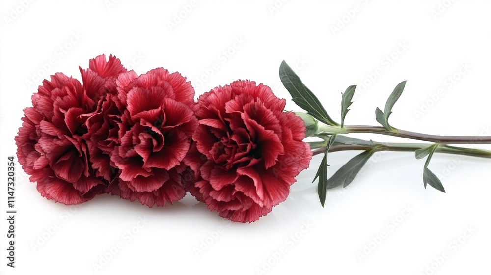 Red Carnations on White Background. Generative AI Red Carnations on White Background. Generative AI