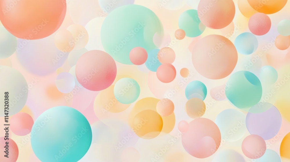 Playful pastel ball pit background with random-sized soft balls in soothing bright tones, ideal for a children's play area or party invitation Playful pastel ball pit background with random-sized soft balls in soothing bright tones, ideal for a children's play area or party invitation
