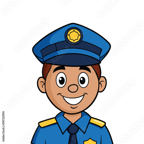 A Cartoon Police Officer Character Illustration in a Blue Uniform and Cap