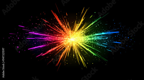 A colorful explosion of light with a rainbow of colors. Starburst. Illustration