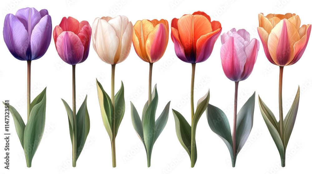bouquet of colorful tulips isolated on white background 