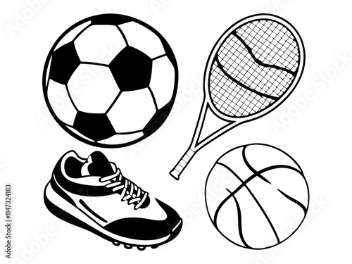 Different kinds of Set of Line Sport Equipment Icon isolated on white background