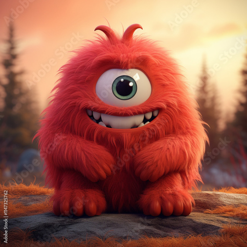 funny red furry monster,. 