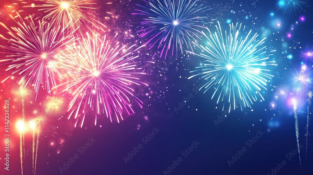 Vibrant fireworks display against a dark night sky. Vibrant fireworks display against a dark night sky.