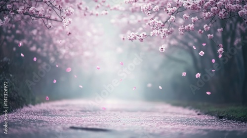 Pink Cherry Blossoms Falling on a Path photo