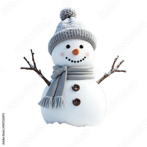 A happy snowman with hat and scarf photo