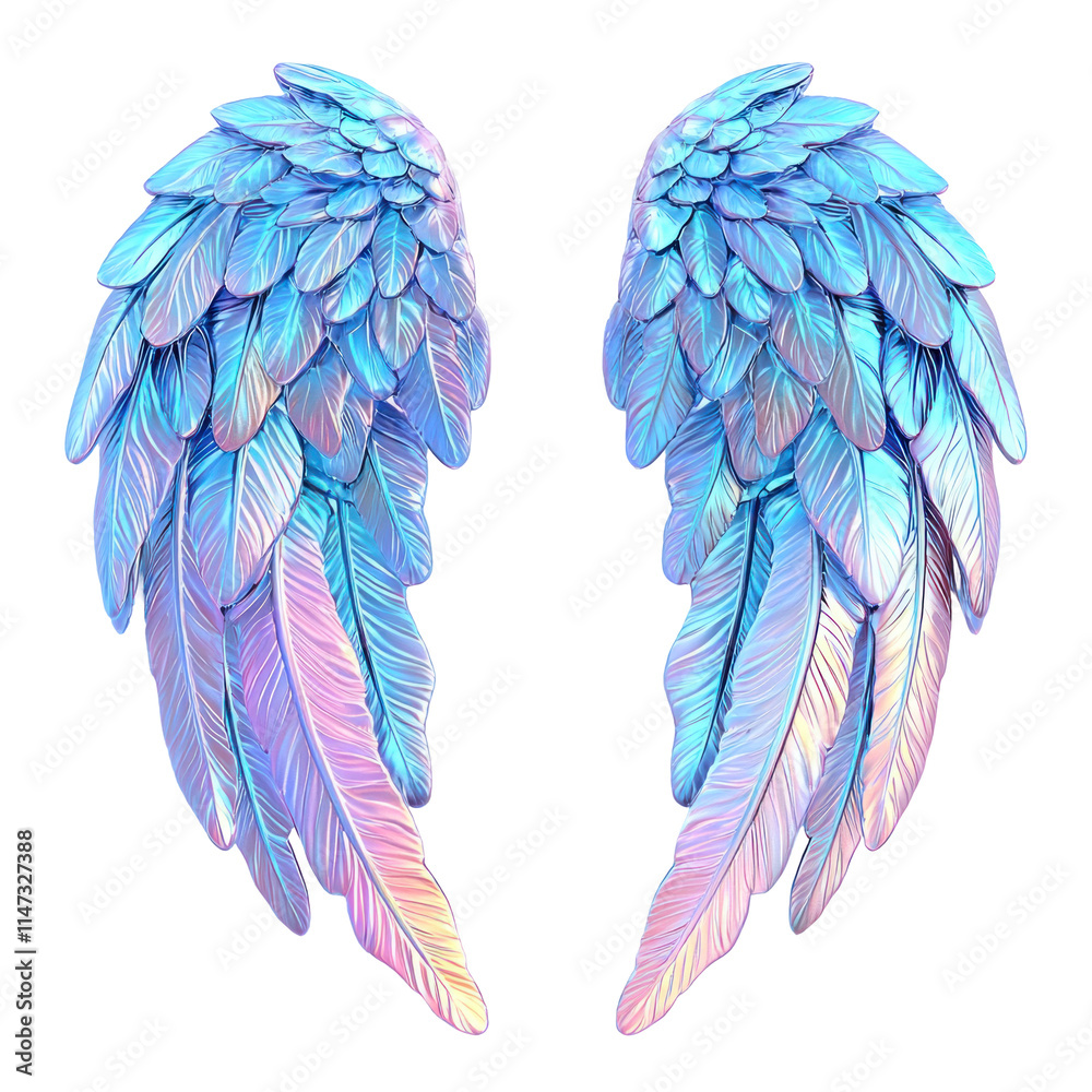 Fototapeta premium Colorful Pastel Blue and Pink Feathered Wings Illustration for Creative Projects