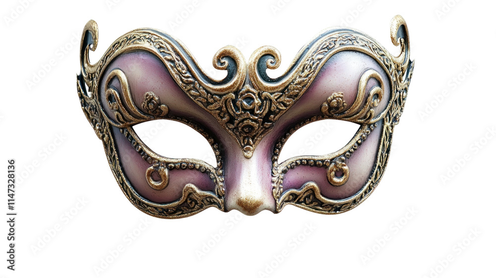 Naklejka premium Ornate Decorative Mask Isolated on Black Background with Elegant Gold Details and Artistic Design Elements