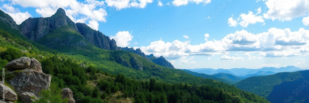 A stunning image of vibrant mountains showcasing the beauty of nature, picturesque, rocky, greenery A stunning image of vibrant mountains showcasing the beauty of nature, picturesque, rocky, greenery