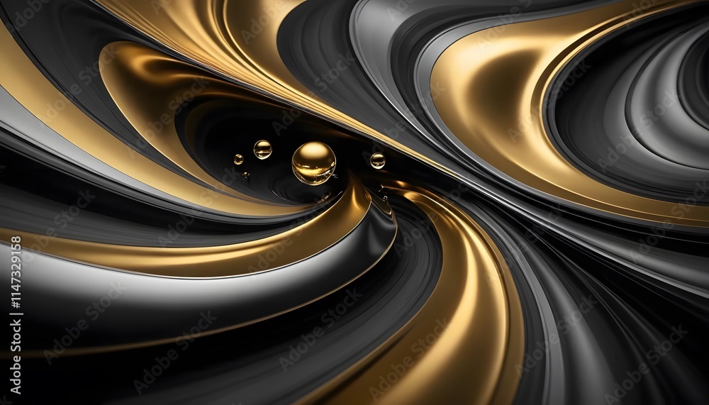 Abstract swirl of golden and black metallic textures Abstract swirl of golden and black metallic textures