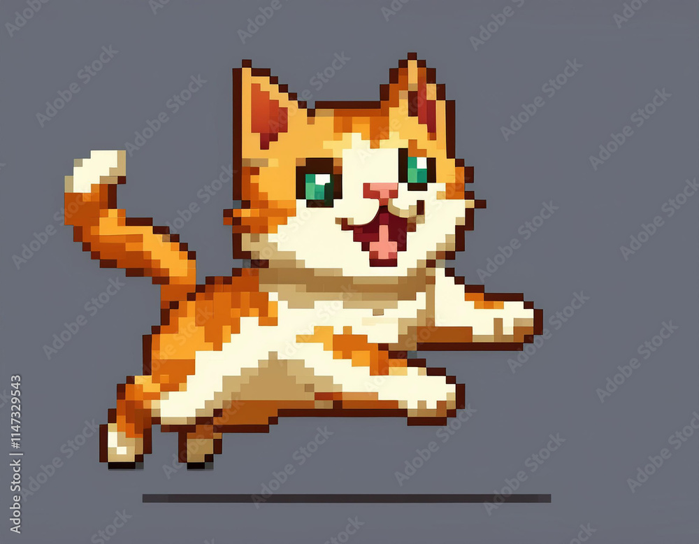 Obraz premium PIxel Art Cute Cat Illustration