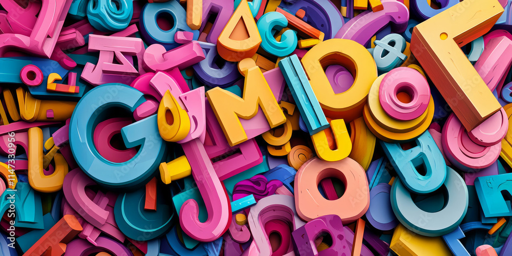 Fototapeta premium 3D letters, vibrant colors, bold and dynamic typography, generative AI