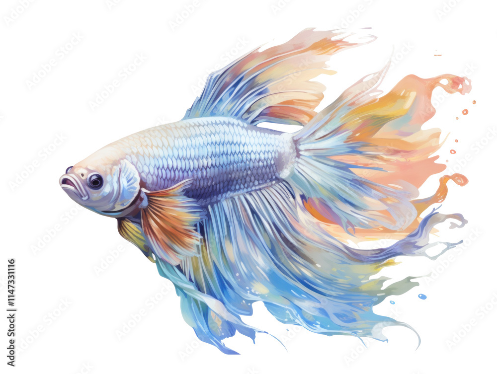 Fototapeta premium Colorful Fish with Flowing Fins Swimming Gracefully in Vibrant Water Colors
