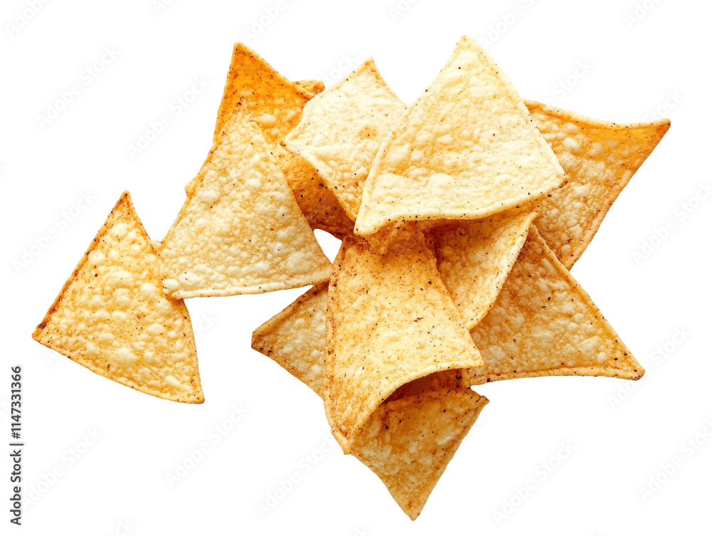 Crispy Yellow Tortilla Chips Stacked Together on a Solid Background for Snack and Food Photography Crispy Yellow Tortilla Chips Stacked Together on a Solid Background for Snack and Food Photography