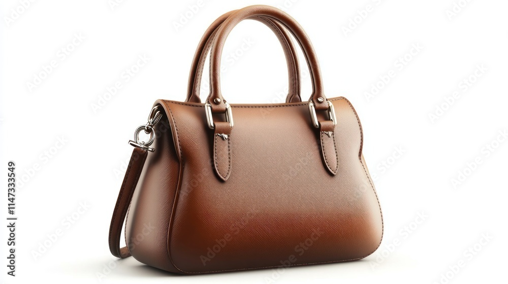 Brown leather handbag with shoulder strap. Brown leather handbag with shoulder strap.