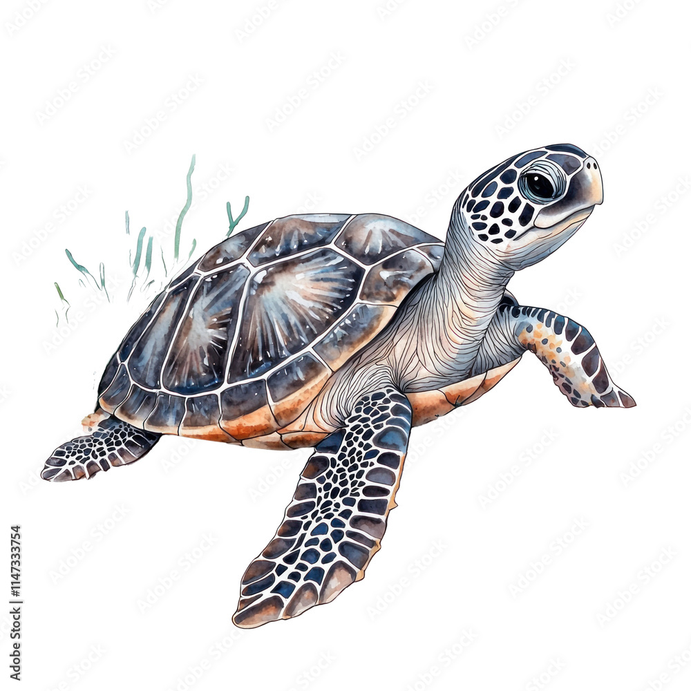 Fototapeta premium Detailed Illustration of a Hawksbill Turtle Swimming Gracefully Through Clear Tropical Waters