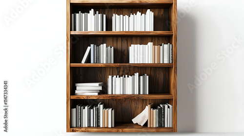 A wooden bookshelf with many books on it photo