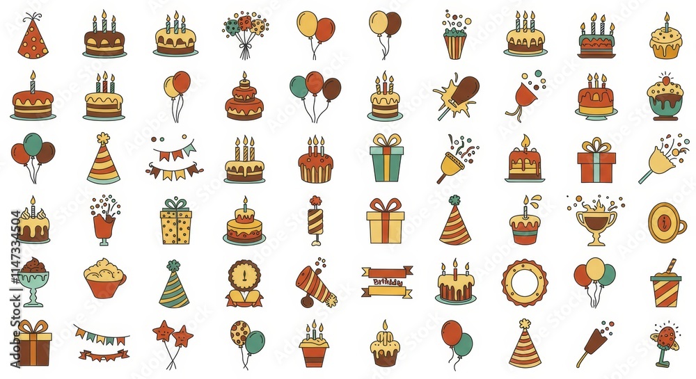 Fototapeta premium Christmas and New years icons and symbols, isolated, ai generative