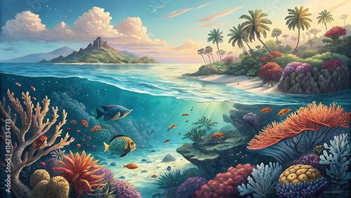 A Tranquil Underwater Paradise Coral Reefs and Marine Life in a Vibrant Ocean Ecosystem