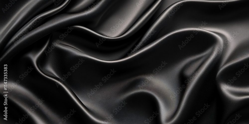 Luxurious black silk fabric with elegant folds and drapes. Luxurious black silk fabric with elegant folds and drapes.