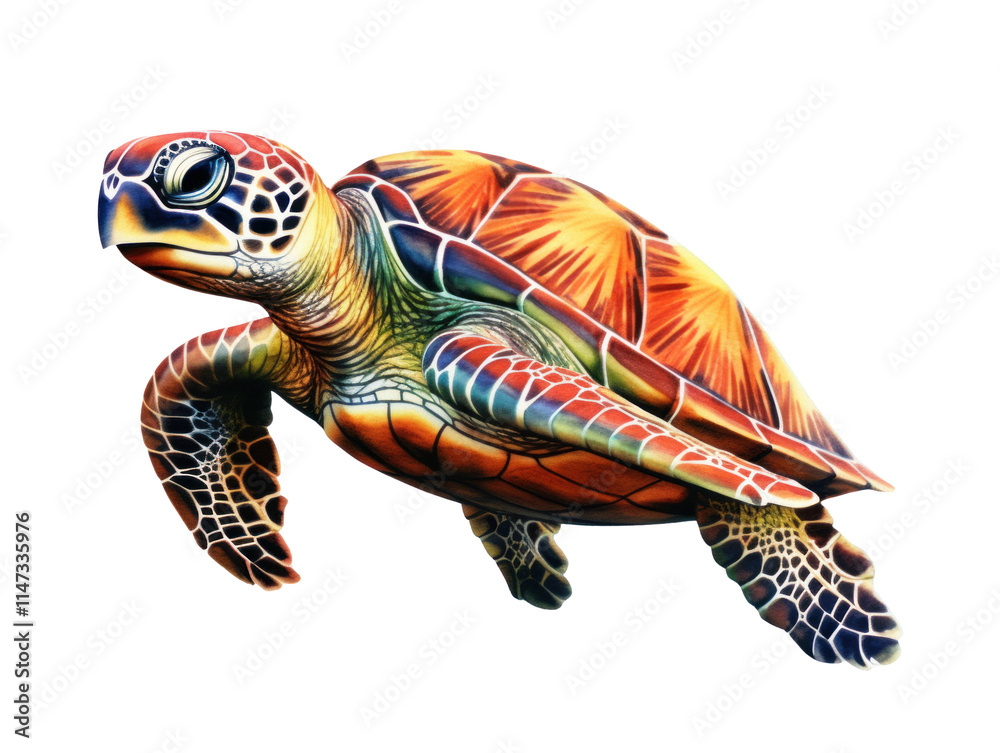 Fototapeta premium Colorful Artistic Representation of a Sea Turtle Swimming in Vibrant Ocean Waters