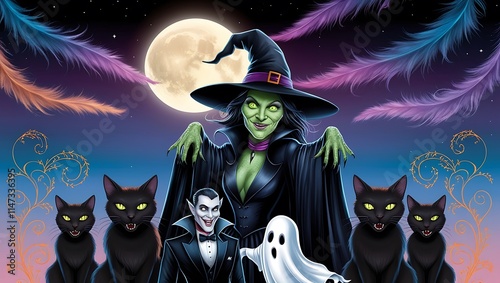 halloween witch with a broom. halloween witch on a broom
