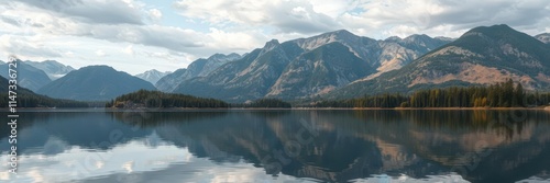 Serenity lake surrounded by green trees and mountains, reflection, beauty, environment